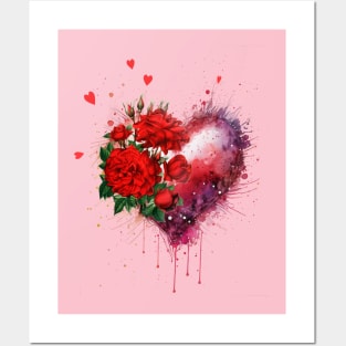 Floral Heart with Red Roses Posters and Art